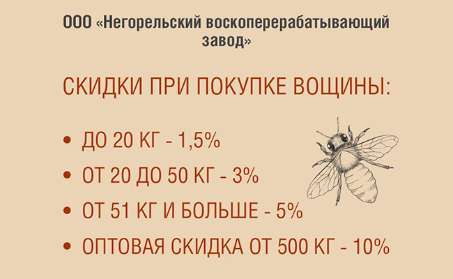 Скидки при покупке вощины!